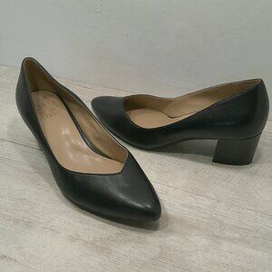 Naturalizer Black Classic Reto Leather Pointed Toe Mali Pumps Size 9 W | Wide